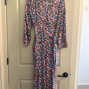 Zara Pink and Blue Wrap Tie Front Dress